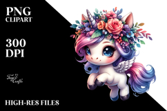 Cute Baby Unicorn Jumping with Cool Haircut PNG Product Image 2