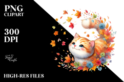 Colorful Watercolor Cat Tumbling with Autumn Leaves, Product Image 2