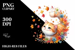 Colorful Watercolor Cat Tumbling with Autumn Leaves, Product Image 3