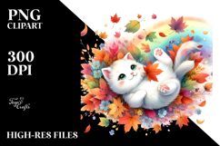 Colorful Watercolor Cat Tumbling with Autumn Leaves, Product Image 2