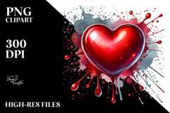 Red Glossy Heart on Splashy Background, Watercolor PNG Product Image 2