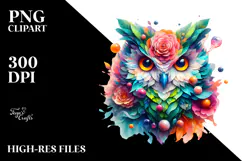Vibrant Watercolor Owl PNG Product Image 2