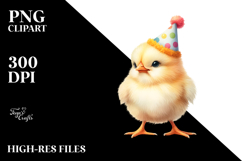 Watercolor Baby Chicken with Party Hat, High-Quality PNG Product Image 2