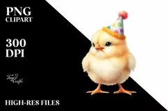 Watercolor Baby Chicken with Party Hat, High-Quality PNG Product Image 3