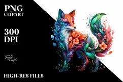 Abstract Vibrant Watercolor Fox with Plant Leaves and 3D Product Image 3