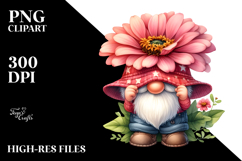 Cute Gnome with Zinnia PNG Product Image 2