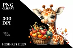Quirky Baby Giraffe with Autumn Vegetables | Clipart Product Image 1