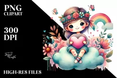 Colorful Cute Boho Heart Sitting on Cloud, PNG Product Image 2