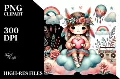 Colorful Cute Boho Heart Sitting on Cloud, PNG Product Image 2