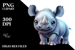Digital Watercolor Baby Rhino PNG Product Image 2