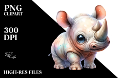 Digital Watercolor Baby Rhino PNG Product Image 2