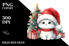 Watercolor Cat with Christmas Decorations PNG Product Image 2