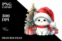 Watercolor Cat with Christmas Decorations PNG Product Image 3