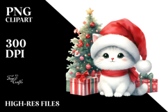 Watercolor Cat with Christmas Decorations PNG Product Image 2