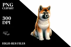 Akita in Sand with Surf and Slippers | Sublimation | Clipart Product Image 1