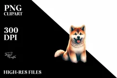 Akita in Sand with Surf and Slippers | Sublimation | Clipart Product Image 1