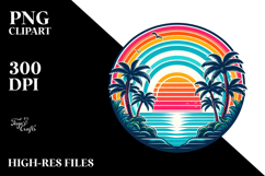 Retro Tropical Beach Sunset, PNG Product Image 2