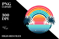 Retro Tropical Rainbow Sunset, Clipart PNG Product Image 2