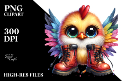 Baby Rooster with Oversized Boots, Vibrant Watercolor PNG Product Image 2