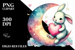 Colorful Bunny Heart Sitting on Half Moon, PNG Product Image 2