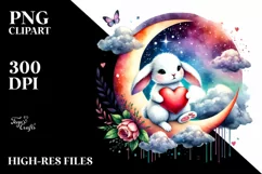 Colorful Bunny Heart Sitting on Half Moon, PNG Product Image 2