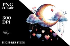 Adorned Moon with Hanging Hearts PNG Product Image 2