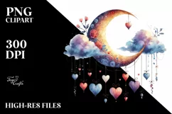 Adorned Moon with Hanging Hearts PNG Product Image 2