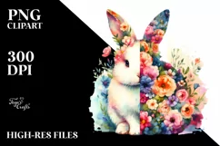 Retro Watercolor Rabbit Floral Half | Clipart Product Image 3