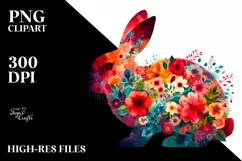 Vibrant Watercolor Rabbit Floral Half | Clipart Product Image 3