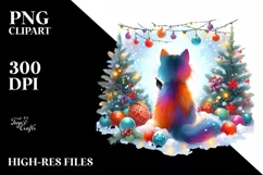 a Cute Vibrant Cat among Christmas Decorations PNG Product Image 1