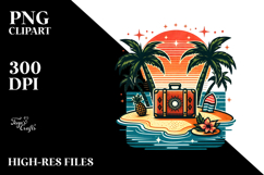 Retro Tropical Island Suitcase PNG Product Image 2