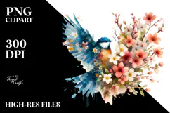 Colorful Bird with Spring Flowers,Transparent PNG Product Image 2