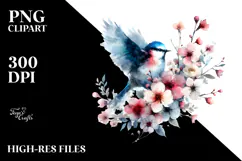 Colorful Bird with Spring Flowers PNG Product Image 2