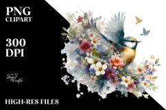 Colorful Bird with Spring Flowers,Transparent PNG Product Image 2