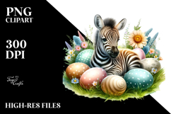Baby Zebra in Grass with Easter Eggs, PNG Product Image 2