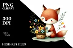 Baby Fox with Spring Flowers, Transparent PNG Product Image 2
