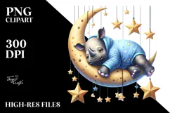 Vibrant Baby Rhino Sleeping on the Moon Product Image 2