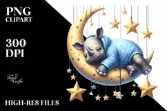 Vibrant Baby Rhino Sleeping on the Moon Product Image 3
