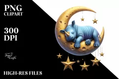 Vibrant Baby Rhino Sleeping on the Moon Product Image 1