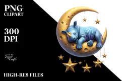 Vibrant Baby Rhino Sleeping on the Moon Product Image 2