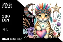 Colorful Boho Tiger Heart Holding Star, PNG Product Image 2