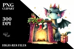 Cute Dragon Behind Glittery Fireplace PNG Product Image 2