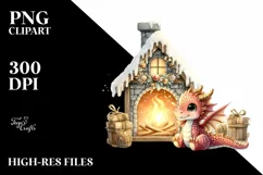 Cute Dragon Behind Glittery Fireplace PNG Product Image 2