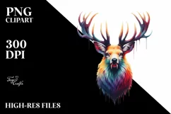 Colorful Watercolor Deer | Vampire Fangs | Big Eyes Product Image 1
