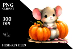 Cute Baby Mouse with Pumpkin | Sublimation | Clipart Product Image 2