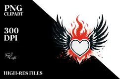 Decorative Heart with Wings and Fire PNG Product Image 2