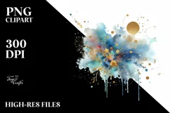 Colorful Blueis Watercolor Splash Golden Foil | Sublimation Product Image 3