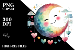 Colorful Watercolor Moon PNG Product Image 2