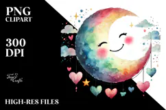 Colorful Watercolor Moon PNG Product Image 2