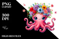 Cute Cartoon-Style Octopus Sitting PNG Product Image 2